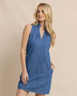 Best Sale Southern Tide Adelyn Denim Dress Medium Wash Indigo