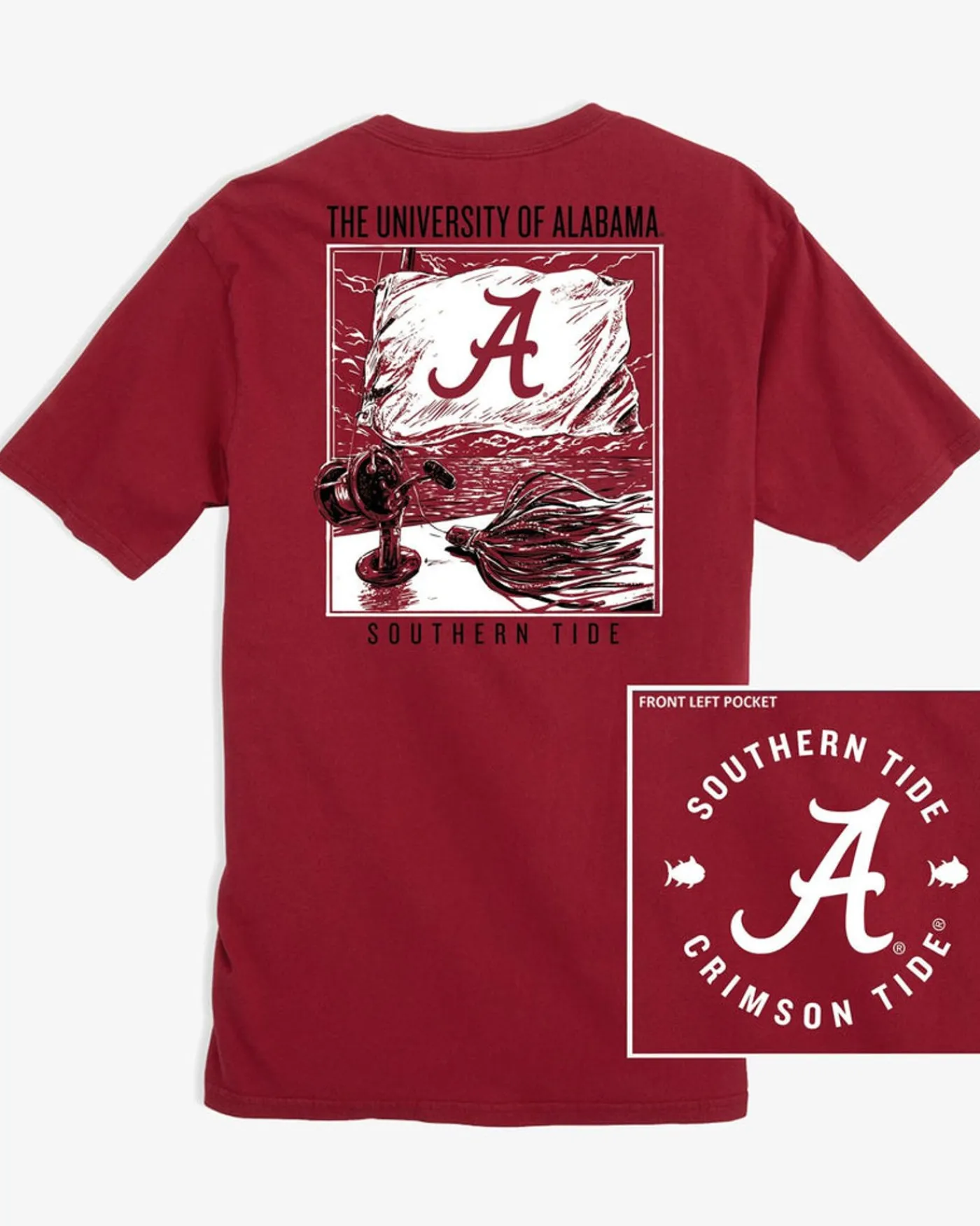 Clearance Southern Tide Alabama Tide Fishing Flag T-Shirt Crimson