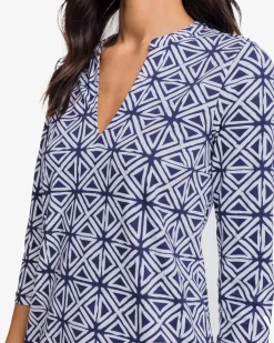 New Southern Tide Alicia Painted Geo Performance Dress Nautical Navy
