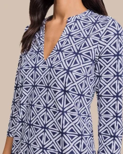 New Southern Tide Alicia Painted Geo Performance Dress Nautical Navy