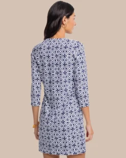 New Southern Tide Alicia Painted Geo Performance Dress Nautical Navy