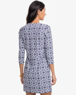 New Southern Tide Alicia Painted Geo Performance Dress Nautical Navy