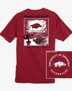 Cheap Southern Tide Arkansas Razorbacks Fishing Flag T-Shirt Crimson