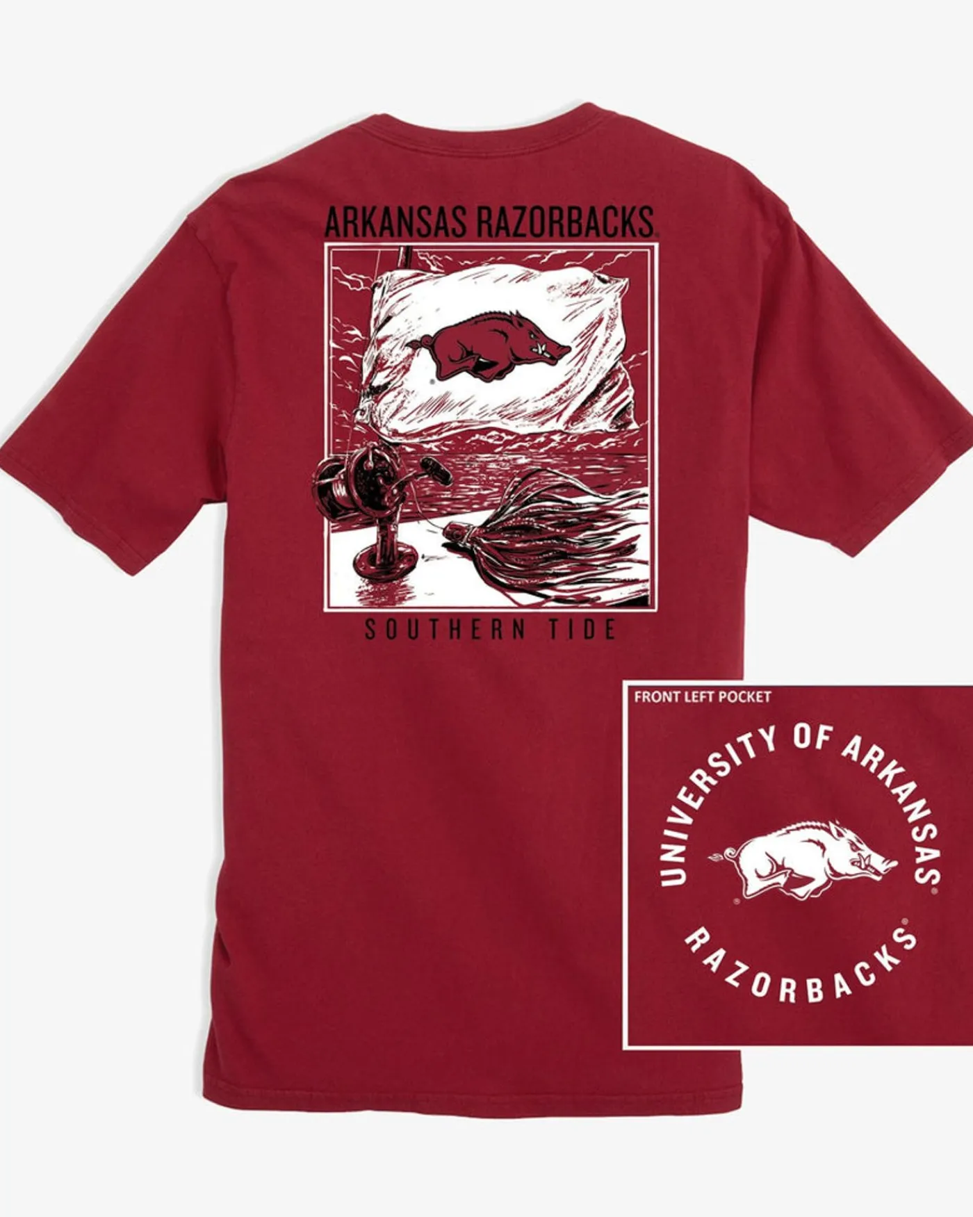 Cheap Southern Tide Arkansas Razorbacks Fishing Flag T-Shirt Crimson