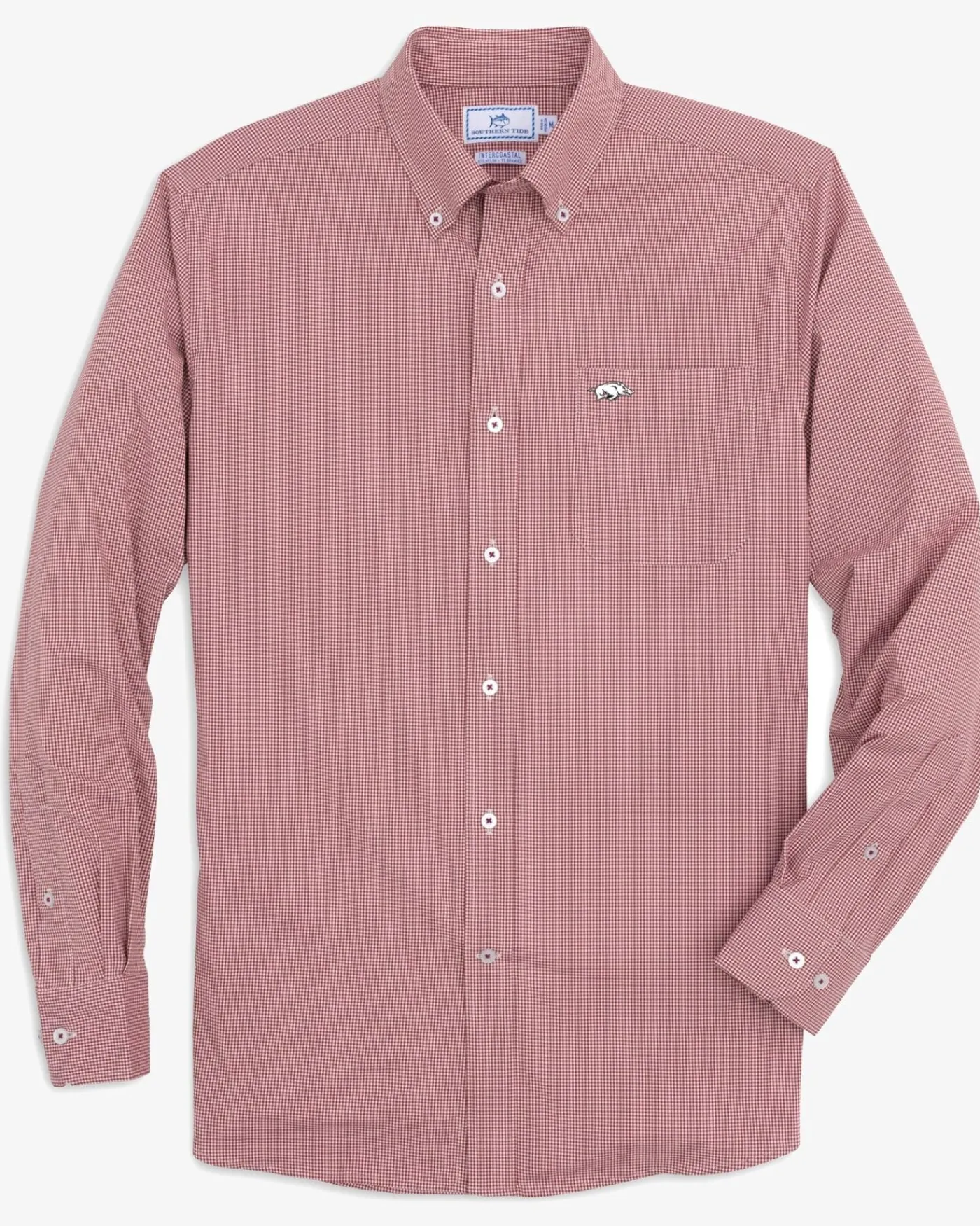New Southern Tide Arkansas Razorbacks Gingham Button Down Shirt Crimson