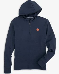 Discount Southern Tide Auburn Tigers Scuttle Heather Quarter Zip Hoodie Heather True Navy