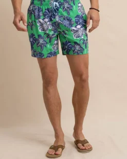 Best Sale Southern Tide Beach Blooms Swim Trunk Lawn Green