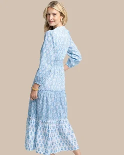 Hot Southern Tide Blaire Garden Variety Printed Maxi Dress Clearwater Blue