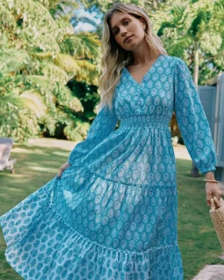 Hot Southern Tide Blaire Garden Variety Printed Maxi Dress Clearwater Blue