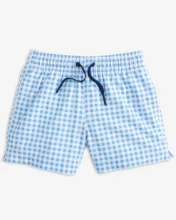 Shop Southern Tide Boys Baldwin Gingham Printed Swim Trunk Ocean Channel