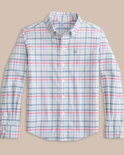 Flash Sale Southern Tide Boys Coastal Passage Plaid Long Sleeve Shirt Geranium Pink
