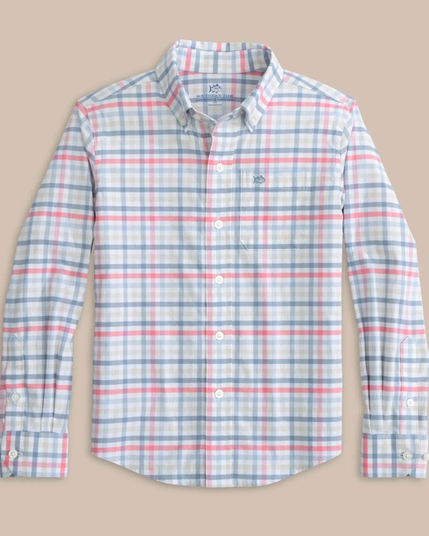Flash Sale Southern Tide Boys Coastal Passage Plaid Long Sleeve Shirt Geranium Pink