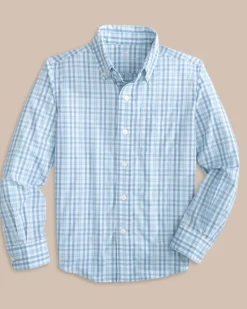 Online Southern Tide Boys Haywood Plaid Intercoastal Long Sleeve Sport Shirt Dream Blue