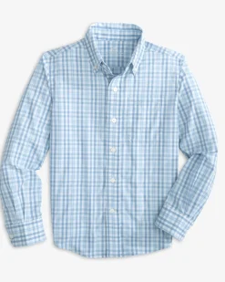 Online Southern Tide Boys Haywood Plaid Intercoastal Long Sleeve Sport Shirt Dream Blue
