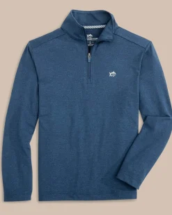 Fashion Southern Tide Boys Heather Cruiser Quarter Zip Heather Dress Blue