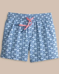 Best Southern Tide Boys Heather Skipping Jacks Swim Trunk Heather Clearwater Blue