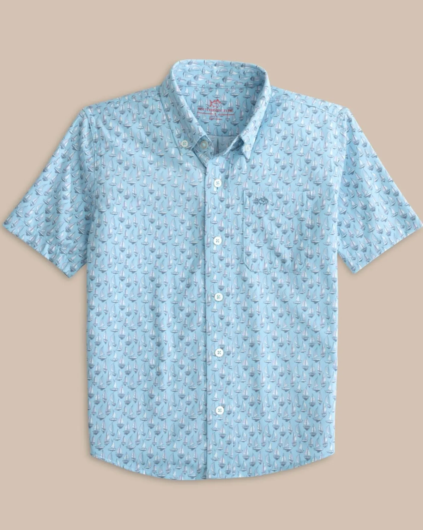 Clearance Southern Tide Boys Intercoastal Forget A-Boat It Short Sleeve Sport Shirt Clearwater Blue