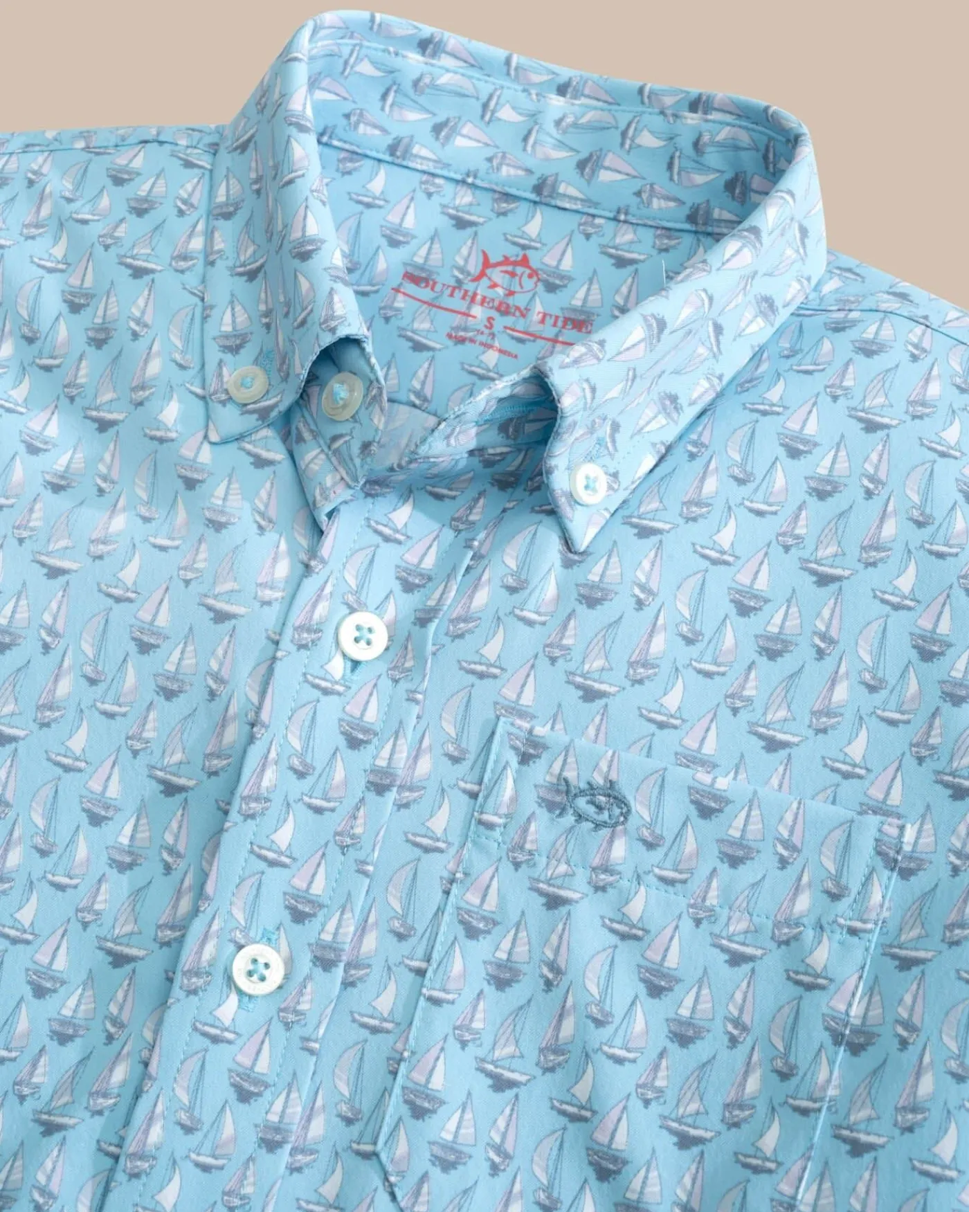 Clearance Southern Tide Boys Intercoastal Forget A-Boat It Short Sleeve Sport Shirt Clearwater Blue