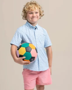 Clearance Southern Tide Boys Intercoastal Forget A-Boat It Short Sleeve Sport Shirt Clearwater Blue