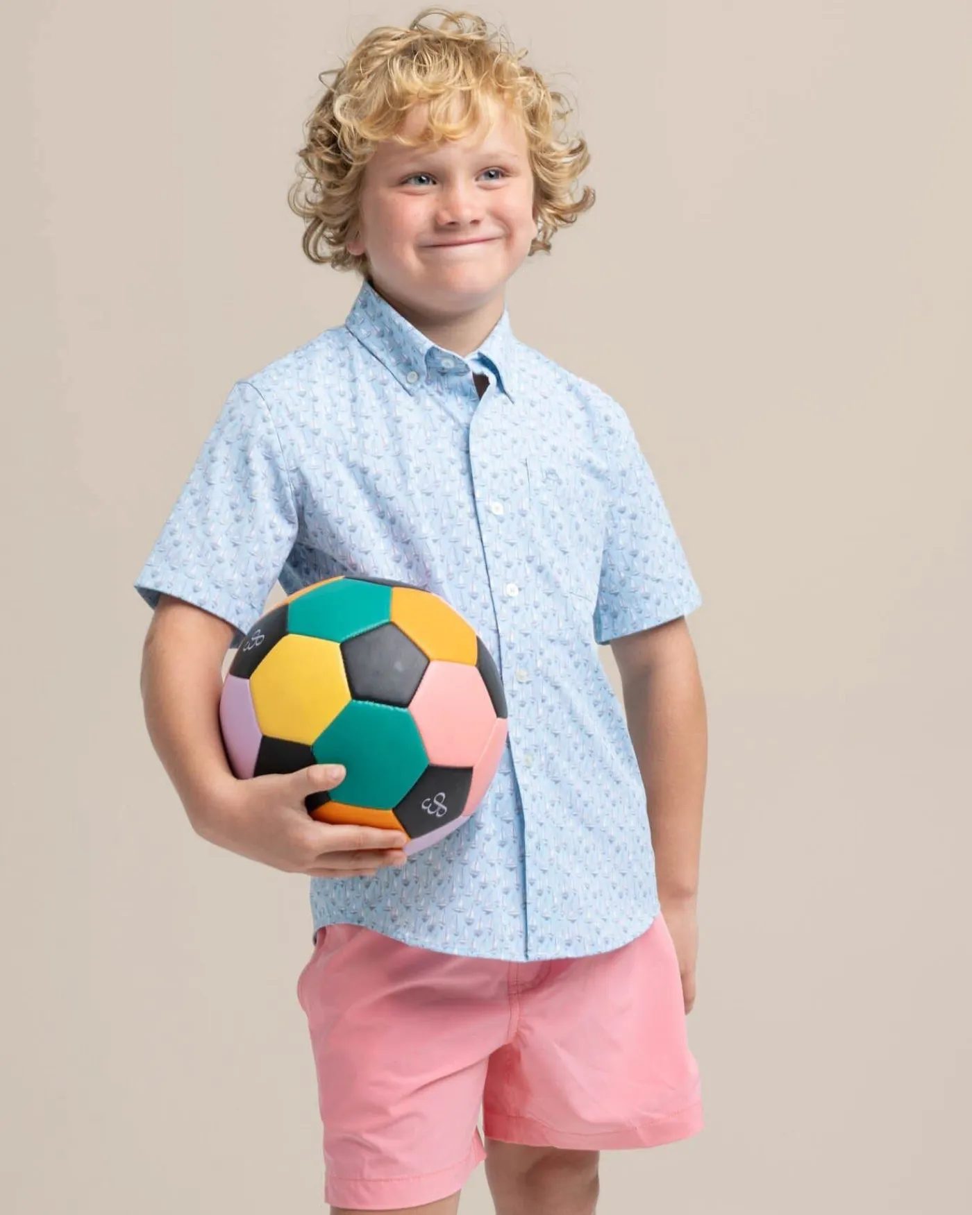 Clearance Southern Tide Boys Intercoastal Forget A-Boat It Short Sleeve Sport Shirt Clearwater Blue