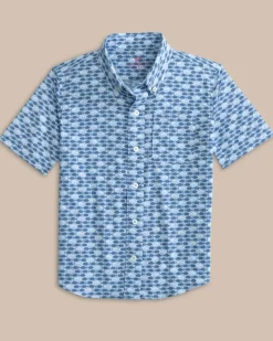Fashion Southern Tide Boys Intercoastal Heather Skipping Jacks Short Sleeve Sport Shirt Heather Clearwater Blue