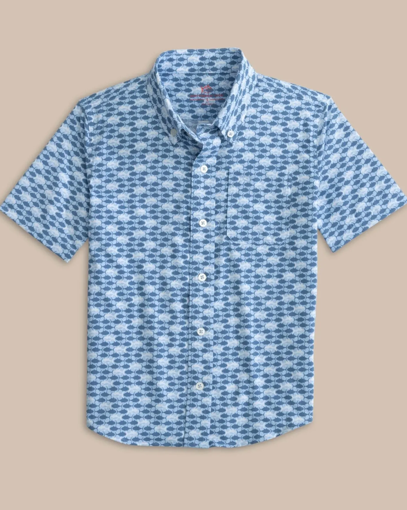 Fashion Southern Tide Boys Intercoastal Heather Skipping Jacks Short Sleeve Sport Shirt Heather Clearwater Blue