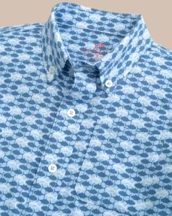 Fashion Southern Tide Boys Intercoastal Heather Skipping Jacks Short Sleeve Sport Shirt Heather Clearwater Blue