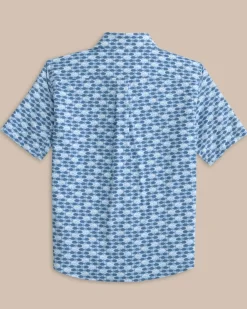 Fashion Southern Tide Boys Intercoastal Heather Skipping Jacks Short Sleeve Sport Shirt Heather Clearwater Blue