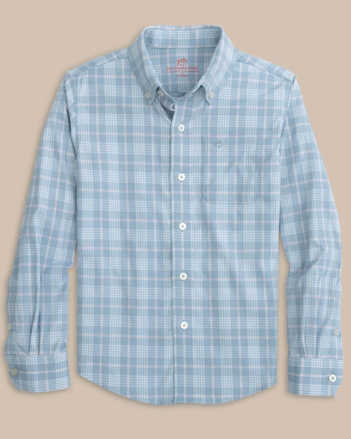Online Southern Tide Boys Intercoastal Primrose Plaid Long Sleeve Sport Shirt Subdued Blue