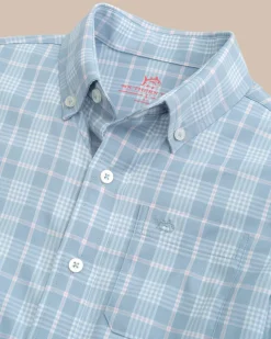 Online Southern Tide Boys Intercoastal Primrose Plaid Long Sleeve Sport Shirt Subdued Blue