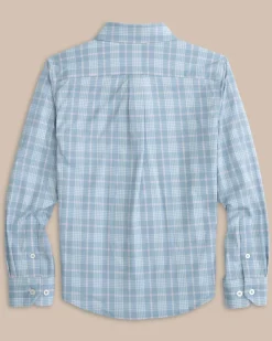 Online Southern Tide Boys Intercoastal Primrose Plaid Long Sleeve Sport Shirt Subdued Blue