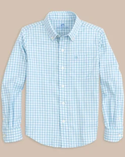 Fashion Southern Tide Boys Long Sleeve Hartwell Plaid Sport Shirt Rain Water