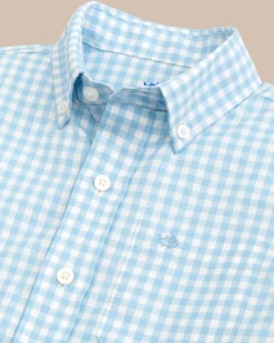 Fashion Southern Tide Boys Long Sleeve Hartwell Plaid Sport Shirt Rain Water
