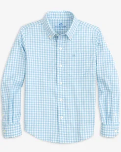 Fashion Southern Tide Boys Long Sleeve Hartwell Plaid Sport Shirt Rain Water