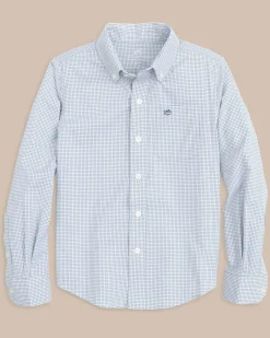 Best Southern Tide Boys Rosemont Tattersall Intercoastal Sport Shirt Seven Seas Blue