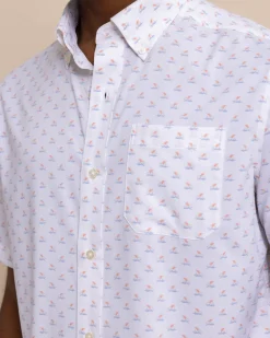 Shop Southern Tide Brrr° Intercoastal Beach Voyager Short Sleeve Sport Shirt Classic White