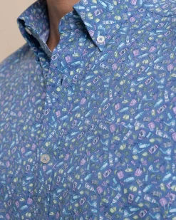 Store Southern Tide Brrr° Intercoastal Dazed And Transfused Short Sleeve Sport Shirt Coronet Blue