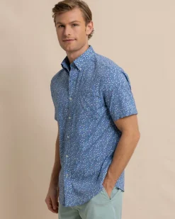 Store Southern Tide Brrr° Intercoastal Dazed And Transfused Short Sleeve Sport Shirt Coronet Blue