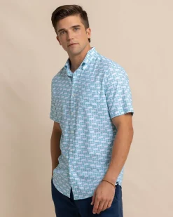 Outlet Southern Tide Brrr° Intercoastal Heather Stay Shady Short Sleeve Sport Shirt Heather Wake Blue