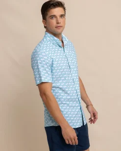 Outlet Southern Tide Brrr° Intercoastal Heather Stay Shady Short Sleeve Sport Shirt Heather Wake Blue