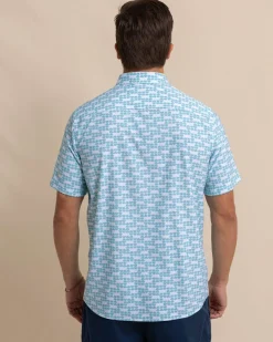 Outlet Southern Tide Brrr° Intercoastal Heather Stay Shady Short Sleeve Sport Shirt Heather Wake Blue