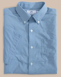 Discount Southern Tide Brrr° Intercoastal Retro Geo Short Sleeve Sport Shirt Coronet Blue