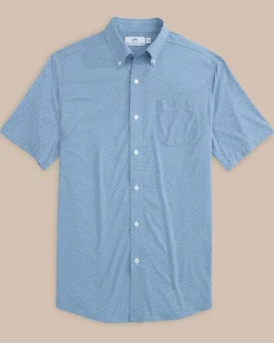 Discount Southern Tide Brrr° Intercoastal Retro Geo Short Sleeve Sport Shirt Coronet Blue