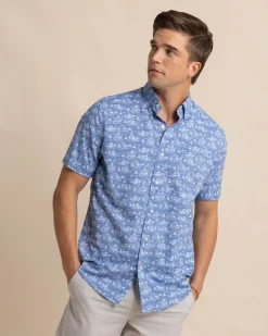 Flash Sale Southern Tide Brrr° Intercoastal Sunset Beach Short Sleeve Sport Shirt Coronet Blue