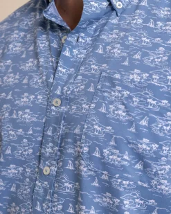 Flash Sale Southern Tide Brrr° Intercoastal Sunset Beach Short Sleeve Sport Shirt Coronet Blue