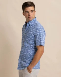 Flash Sale Southern Tide Brrr° Intercoastal Sunset Beach Short Sleeve Sport Shirt Coronet Blue