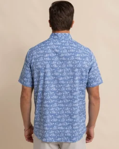 Flash Sale Southern Tide Brrr° Intercoastal Sunset Beach Short Sleeve Sport Shirt Coronet Blue