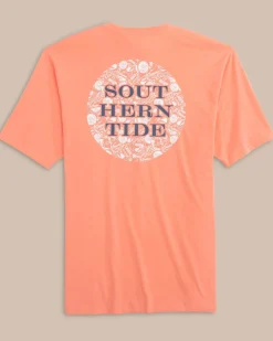 New Southern Tide Caps Off Badge Short Sleeve T-Shirt Desert Flower Coral