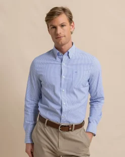 Flash Sale Southern Tide Charleston Granby Stripe Long Sleeve Sport Shirt Cobalt Blue