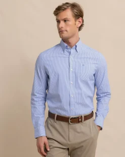 Flash Sale Southern Tide Charleston Granby Stripe Long Sleeve Sport Shirt Cobalt Blue